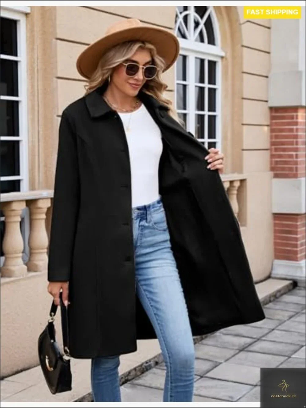Faux Wool Single Breasted Long Trench Coat Dress Overcoat Winter Pockets